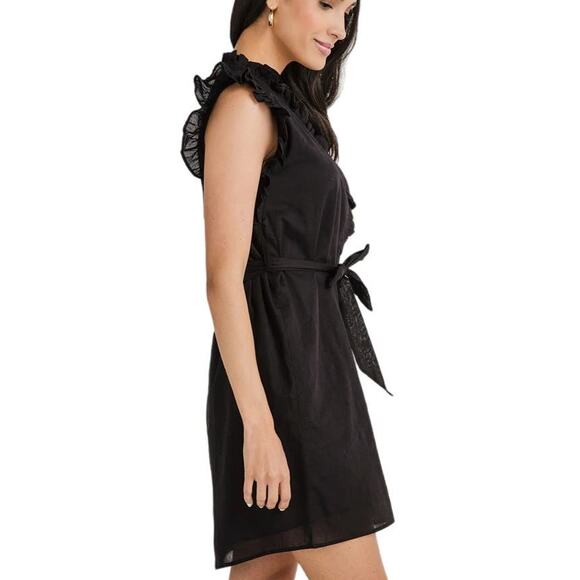 Elan Black Ruffle Sleeve Dress Button Up With Belt Large NWT - Picture 2 of 10